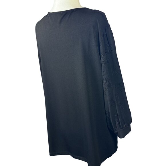NWOT Philosophy Size XL Womens Black Blouse Top W/ Textured 3/4 Balloon Sleeves - Picture 5 of 8